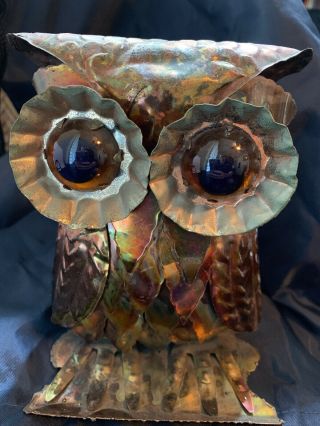 Mid Century Vintage Owl Metal Statue Hand Madefigure Sculpture Steampunk W Eyes