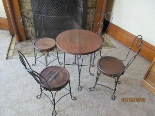 Rare Vintage Ice Cream Parlor Table - 4 Chairs Set Twisted Metal