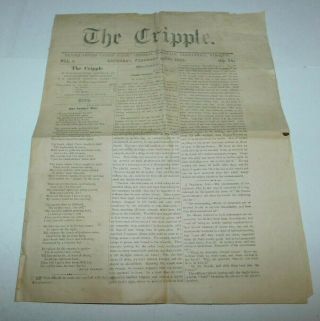 1865 " The Cripple " Civil War Newspaper Of The United States General Hospitals