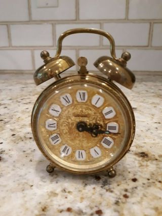 Vintage Germany Linden Black Forest Double Bell Brass Alarm Clock,