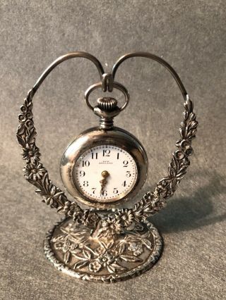 S Kirk & Co Ladies Pocket Watch Holder.  Repousse Pattern.  Rare