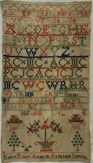 Early 19th Century Alphabet & Motif School Sampler By Mary Ross Aged 12 C.  1830
