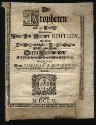 1705 Title Page German Bible Leaf Dietenberger Bible Martin Luther Bamberg