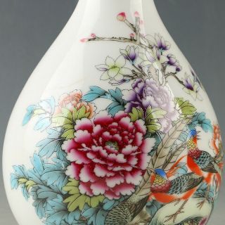 Chinese Porcelain Hand - painted Flower & Bird Vase W Qianlong Mark R1173 3