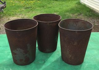 3 Very Old Tin Rusty Sap Buckets Pails Planters Flowers L@@k Great Decor