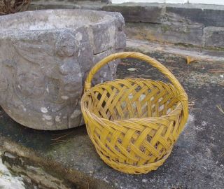 Antique Painted Gathering Basket 19th C Folk Art Yellow Ochre Paint Old Aafa