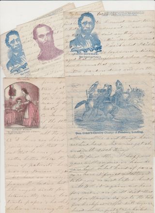 1862 Civil War Soldier Letter 20 Pgs On Diff Patriotic Stationery Great Content