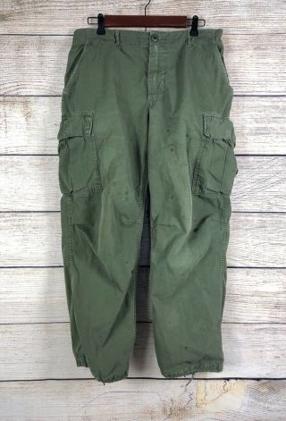 Vintage 60’s Us Army Military Rip Stop Poplin Trousers Pants Size Medium