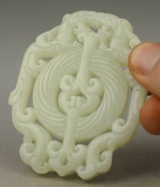 Chinese Old Natural Jade Hand - Carved Dragon Pendant 2.  6 Inch