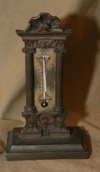 Antique 19th C Art Nouveau Era Standing Bronze Broken Thermometer 7 "