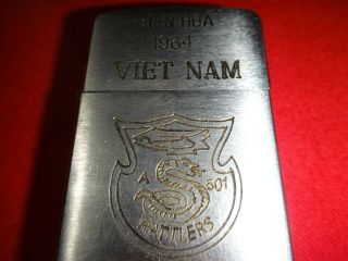 Vietnam War Vintage Zippo Lighter BIEN HOA 1964 A Co 501st Aviation Bn RATTLERS 2