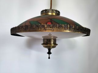 Vintage Mid Century Stained Glass Ceiling Light 40s 50s Chandelier Kitchen Lamp