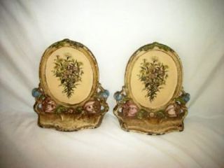 Antique Bookends Hp Cast Iron Lvl Floral Print Chippy Shabby Chic Rare 1920 