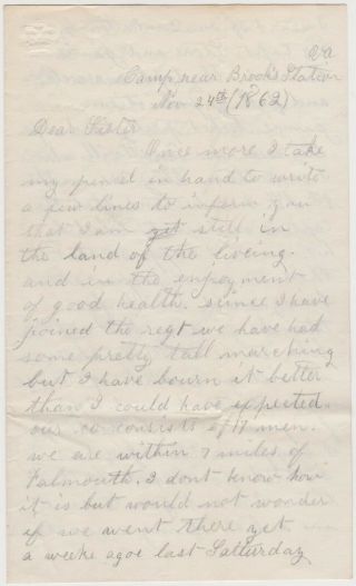 1862 Civil War Soldier Letter From Va - 2nd Us Sharpshooters - Berdan 