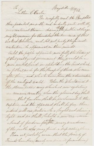 Civil War 1862 Bayside Ny Letter From Quaker Eliza Bell - Great Slavery Content