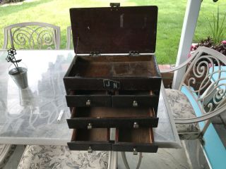 Antique Tool Box Carpenter Machinist Wood Chest Primitive Display Case Vintage 7