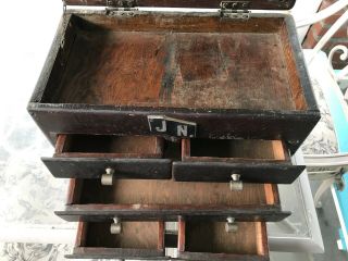 Antique Tool Box Carpenter Machinist Wood Chest Primitive Display Case Vintage 8