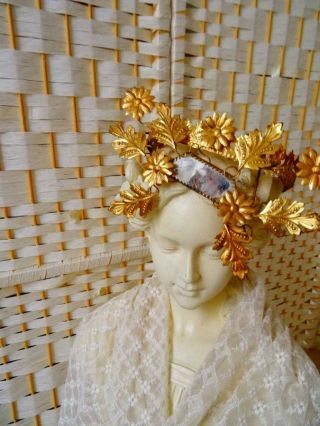 A Charming Antique French Toleware Floral Head Dress C.  1880