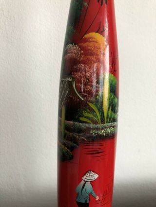 Vintage Chinese Red Lacquer Vase Hand Painted 2