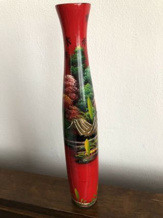 Vintage Chinese Red Lacquer Vase Hand Painted 4