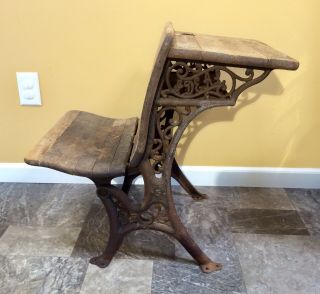 Late 1800s IDEAL Antique Cast Iron Wood School Folding Student Desk Chair 2
