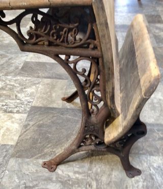 Late 1800s IDEAL Antique Cast Iron Wood School Folding Student Desk Chair 7