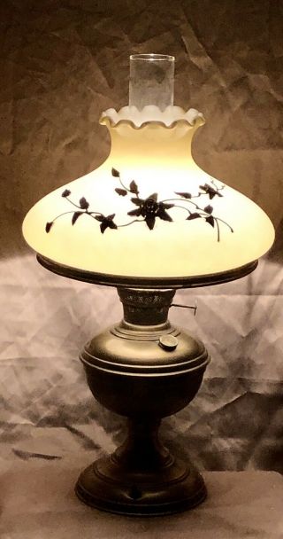 Antique Vintage 19” B&h Bradley & Hubbard Electrified Oil Lamp W/stunning Shade