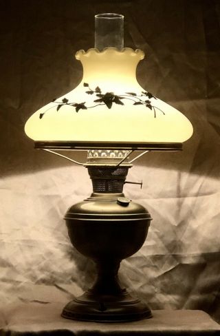 Antique Vintage 19” B&H Bradley & Hubbard Electrified Oil Lamp w/Stunning Shade 4