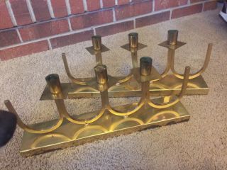 Mid Century Brass Candle Holders Triple Candelabra Vintage