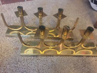 Mid Century Brass Candle Holders Triple Candelabra Vintage 2