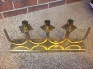 Mid Century Brass Candle Holders Triple Candelabra Vintage 4