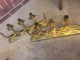 Mid Century Brass Candle Holders Triple Candelabra Vintage 5