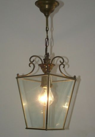 Antique French Classical Design 4 Sided Beveled Glass 1 Light Hall Lantern 1361