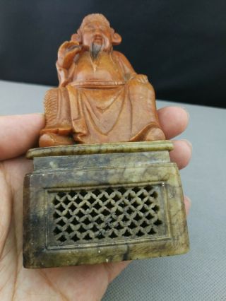 19th Chinese deep carved soapstone Figure - rare 3