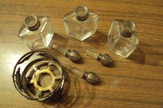 Set Of 3 Scent Bottles Silver Mounted