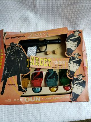 Zorro Target " Shoot " Lido Toy With Pop Gun,  Cork Ammo,  Targets,  And Box