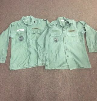 2 Us Vietnam Era Us Army Og 107 Sateen Fatigue Uniform Cotton Shirt 15 1/2 X 33