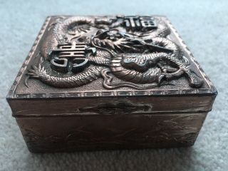 Antique,  Chinese Dragon Themed,  Silver Plated Trinket Box.  Chinese Dragon Chest