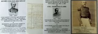Civil War Colonel 7th York Infantry Portrait Artist Shumway Letter Signed