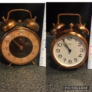 2 Vtg Clocks Gabriel Lux Clock For Part & Hungary Mom Twin Bell Alarm