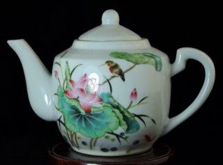China Old Hand - Made Pastel Porcelain Hand Painted Birds & Flowers Teapot B02