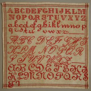 Circa 1900 Antique Red Needlework Sampler Dutch Cross Stitch Alphabets