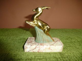 French Art Deco Spelter Leaping Antelope On Marble Base