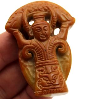P173 Antique Chinese Old Jade Hand - Carved Goddess Figurine Amulet Pendant 2.  4 "