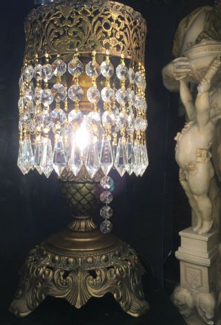 Fine Antique French Neoclassic Gilt Bronze Table Lamp W/ Austrian Crystals C1920