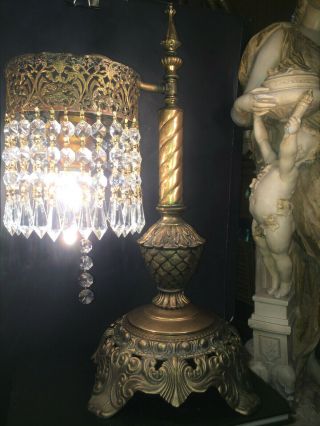 FINE ANTIQUE FRENCH NEOCLASSIC GILT BRONZE TABLE LAMP W/ AUSTRIAN CRYSTALS c1920 2