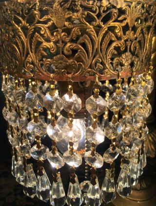 FINE ANTIQUE FRENCH NEOCLASSIC GILT BRONZE TABLE LAMP W/ AUSTRIAN CRYSTALS c1920 3