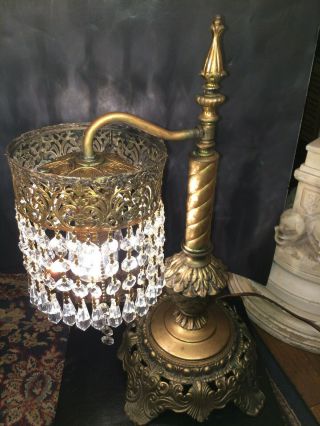 FINE ANTIQUE FRENCH NEOCLASSIC GILT BRONZE TABLE LAMP W/ AUSTRIAN CRYSTALS c1920 6