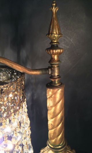 FINE ANTIQUE FRENCH NEOCLASSIC GILT BRONZE TABLE LAMP W/ AUSTRIAN CRYSTALS c1920 7