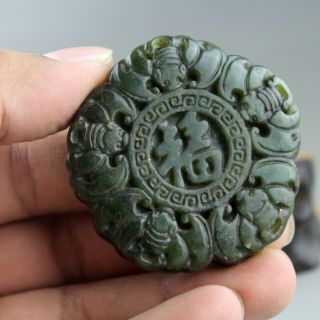 2  China Old Green Jade Chinese Hand - Carved Five Bat Blessing Jade Pendant 1001
